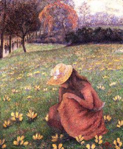 Image of girl picking flowers, Pissarro